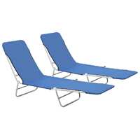  Folding Sun Loungers 2 pcs Steel and Fabric Blue