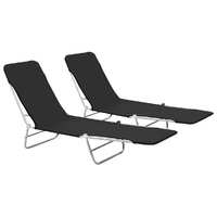  Folding Sun Loungers 2 pcs Steel and Fabric Black