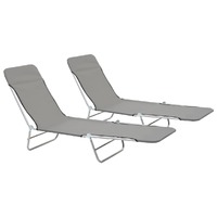  Folding Sun Loungers 2 pcs Steel and Fabric Grey