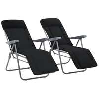  Folding Garden Chairs with Cushions 2 pcs Black