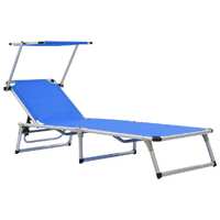  Folding Sun Lounger with Roof Aluminium and Textilene Blue