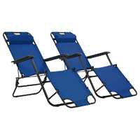  Folding Sun Loungers 2 pcs with Footrests Steel Blue