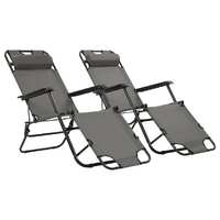 Folding Sun Loungers 2 pcs with Footrests Steel Grey