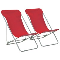  Folding Beach Chairs 2 pcs Steel and Oxford Fabric Red
