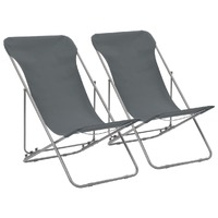  Folding Beach Chairs 2 pcs Steel and Oxford Fabric Grey