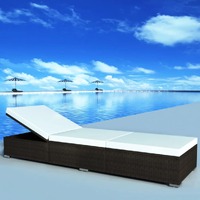  Sun Lounger with Cushion Poly Rattan Brown