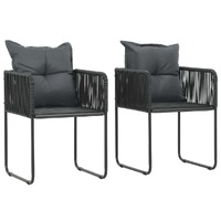  Outdoor Chairs 2 pcs with Pillows Poly Rattan Black