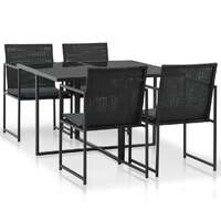  5 Piece Outdoor Dining Set with Cushions Poly Rattan Black