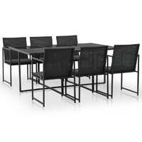  7 Piece Outdoor Dining Set with Cushions Poly Rattan Black