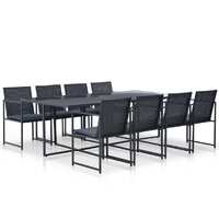  9 Piece Outdoor Dining Set with Cushions Poly Rattan Black