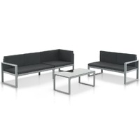  3 Piece Garden Lounge Set with Cushions Aluminium Black