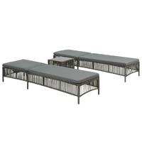  Sunloungers 2 pcs with Table Poly Rattan Grey