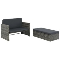  2 Piece Garden Lounge Set with Cushions Poly Rattan Grey