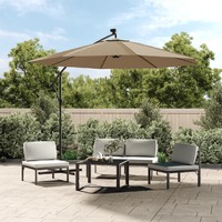  Cantilever Garden Parasol with LED Lights and Steel Pole 300 cm Taupe