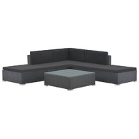  6 Piece Garden Lounge Set with Cushions Poly Rattan Black