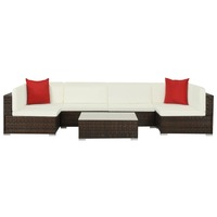  7 Piece Garden Lounge Set with Cushions Poly Rattan Brown