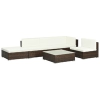  6 Piece Garden Lounge Set with Cushions Poly Rattan Brown