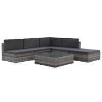  6 Piece Garden Lounge Set with Cushions Poly Rattan Grey