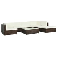  8 Piece Garden Lounge Set with Cushions Poly Rattan Brown