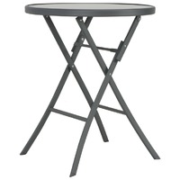  Folding Bistro Table Grey 60x70 cm Glass and Steel