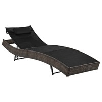  Sun Lounger with Pillow Poly Rattan Brown
