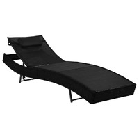  Sun Lounger with Pillow Poly Rattan Black
