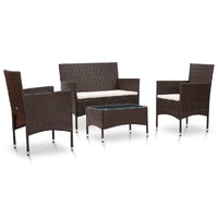  4 Piece Garden Lounge Set with Cushions Poly Rattan Brown