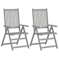  Garden Reclining Chairs 2 pcs Grey Solid Wood Acacia