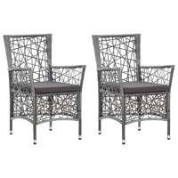  Outdoor Chairs 2 pcs with Cushions Poly Rattan Grey
