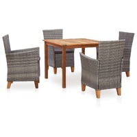  5 Piece Dining Set Poly Rattan and Solid Acacia Wood Grey