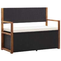  Storage Bench 115 cm Poly Rattan and Solid Acacia Wood Black