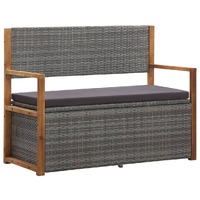  Storage Bench 115 cm Poly Rattan and Solid Acacia Wood Grey