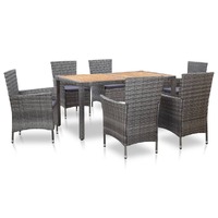  7 Piece Outdoor Dining Set with Cushions Poly Rattan Grey