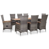  9 Piece Outdoor Dining Set with Cushions Poly Rattan Grey