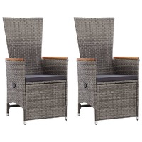  Reclining Garden Chairs 2 pcs with Cushions Poly Rattan Grey