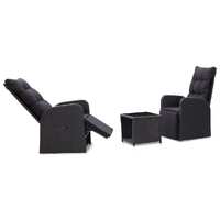  3 Piece Bistro Set with Cushions Poly Rattan Black