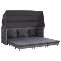  Extendable 3-Seater Sofa Bed with Roof Poly Rattan Grey