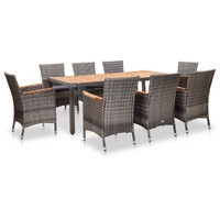  9 Piece Garden Dining Set with Cushions Poly Rattan Grey