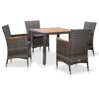  5 Piece Garden Dining Set with Cushions Poly Rattan Grey