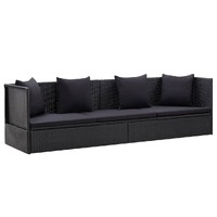  Garden Bed with Cushion and Pillow Poly Rattan Black