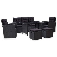  6 Piece Garden Lounge Set with Cushions Poly Rattan Black