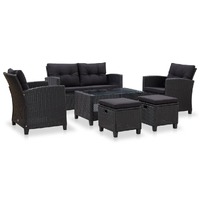  6 Piece Garden Sofa Set with Cushions Poly Rattan Black