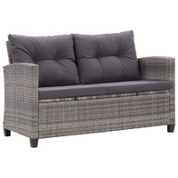  2-Seater Garden Sofa with Cushions Grey 124 cm Poly Rattan