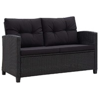  2-Seater Garden Sofa with Cushions Black 124 cm Poly Rattan