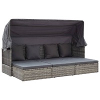  Garden Lounge Bed with Roof Mixed Grey Poly Rattan