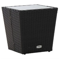  Tea Table Black 41.5x41.5x43 cm Poly Rattan and Tempered Glass