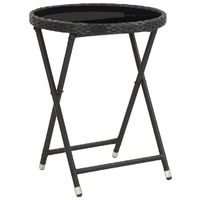  Tea Table Black 60 cm Poly Rattan and Tempered Glass