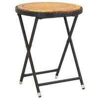  Tea Table Black 60 cm Poly Rattan and Solid Acacia Wood