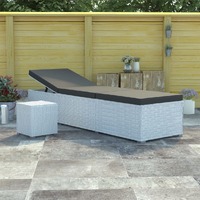 Sun Lounger with Cushion and Tea Table Poly Rattan White