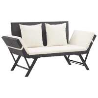  Garden Bench with Cushions 176 cm Black Poly Rattan